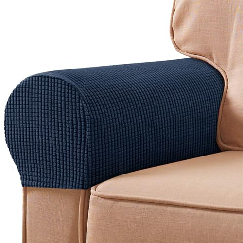 FUAAOLIY Stretch Armrest Covers for Chairs and Sofas, Couch Arm Covers for Sofa Spandex Armrest Covers Anti-Slip Furniture Protector Washable Armchair Slipcovers for Recliner Set of 2 (Navy)