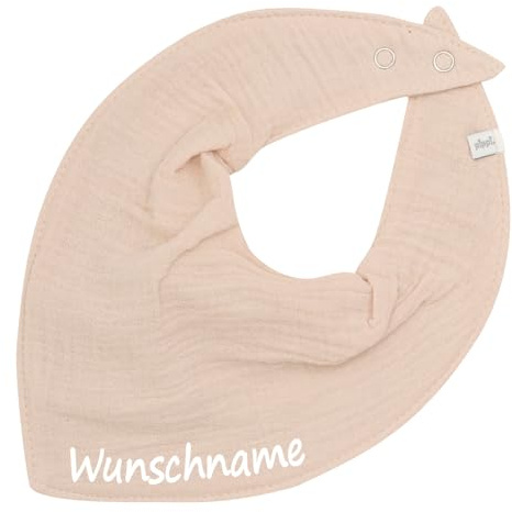 Elefantasie Musselin HALSTUCH personalisiert für Baby und Kleinkind aus Baumwolle in Einheitsgröße Spucktuch mit Wunschname bedruckt (Beige)