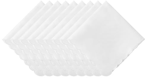 HOULIFE reinweiße Stofftaschentücher für Damen 100% Baumwolle | Stofftaschentücher Damen mit gewelltem Rand, für Besticken, Trauerfeier, Hochzeit & Alltag, Weich zur Haut und langlebig