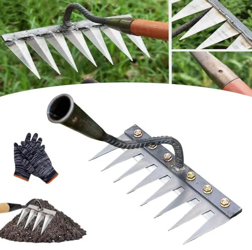 Rateau De Désherbage Berthaus, Outil De Râteau De Désherbage Amovible, Râteau Désherbage Au Carbone Robuste, Rateau Bertaus, Rateau Jardin pour Désherber/Ameublir/Semence (8 Dents)
