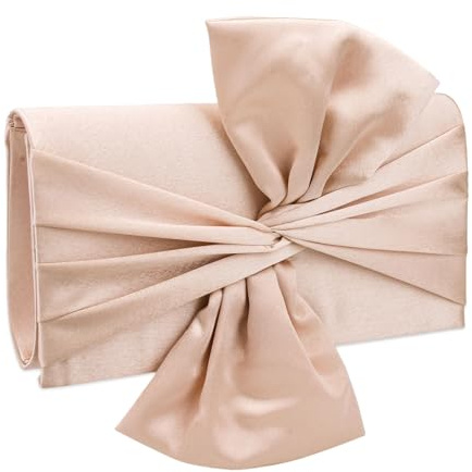 OUAYEMEL Bow Evening Clutch Bag for Women Envelope Wedding Purse with Detachable Chain Elegant Ladies Party handbag for Cocktail Party Bridal Champagne