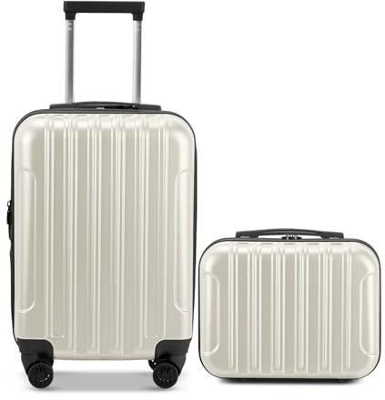 LEADZM Kofferset 2 teilig, Reisekoffer Set mit Kosmetikkoffer, Koffer Set Hartschalen-Trolley aus ABS+PC mit Teleskopgriff, Handgepäck, Gradienten-Design (Beigeweiß)