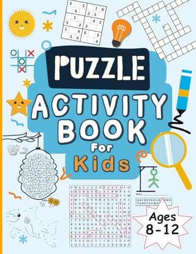 Puzzle Activity Book For Kids Ages 8-12: Brain Games for Kids 8+: Includes Sudoku, Mazes, Word Searches, Drawing Activities, Crosswords, Dot-to-Dot, and More.