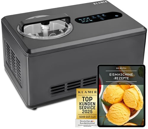 KLAMER 2-in-1 Eismaschine & Joghurtbereiter 2 L, 220 W Eiscrememaschine aus Edelstahl mit Kühl- und Heizfunktion, hausgemachtes Speiseeis mit selbstkühlendem Kompressor, inkl. Konsistenzsteuerung