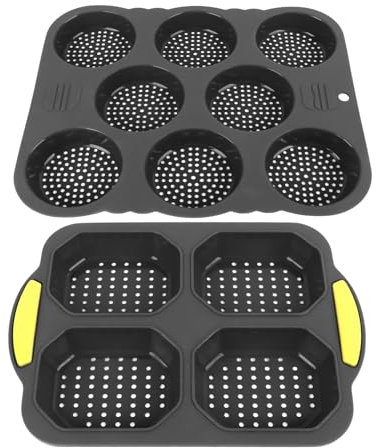 Baxnore Profesional 8 cavidades silicona hamburguesa molde de pan y 4 cavidades sartén sartén herramientas de horneado premium para hamburguesas caseras pan francés para panaderías