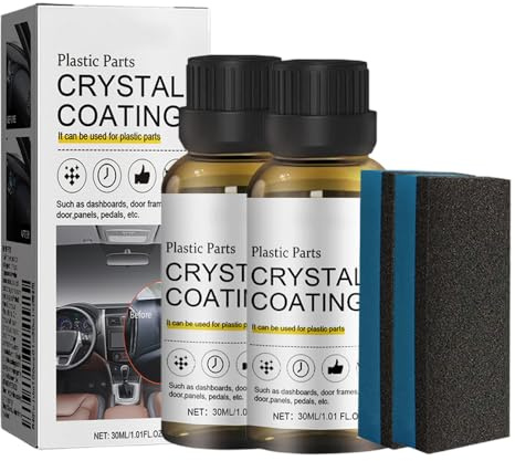 ComedyKing Kunststoffreiniger, Kunststoffteile Kristalline Beschichtung, Auto-Plastikteile-Renovierungsmittel, Kunststoffpflege Auto, Kristallbeschichtung für Autoseteile Mit Schwamm (2pcs)