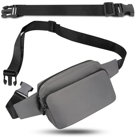 IHIGOGOFA Bumbags midja mode magväska med 30 cm utökad bälte för hundpromenader klättring vandring resor cykling, Grå, En storlek