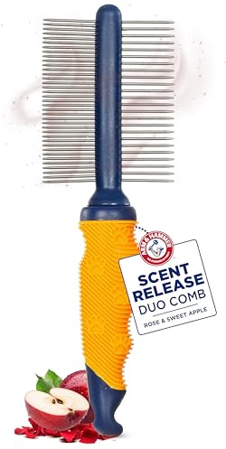 Arm & Hammer Deodorizing Dog Grooming Comb, Fragrance Transfer Technology with Baking Soda, Fine & Standard Teeth for Detangling & Flea Removal, Dematting Tool for Dogs, Sweet Apple & Rose Scent
