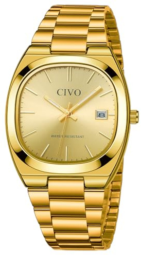 CIVO Uhren Herren Edelstahl Armbanduhr: Casual Analog Quarz Herren Uhr mit Leuchtend Datum - Business Wasserdicht Gold Uhren für Männer