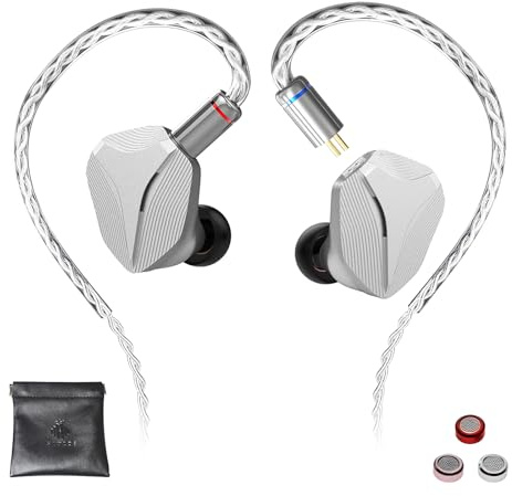 Hidizs MP145 Monitores Intraurales HiFi con Controlador Magnético Plano Ultra Ancho de 14,5 mm, Auriculares de Diseño Ergonómico, Auriculares Desmontables de 2 Pines, Plata, 3,5 mm
