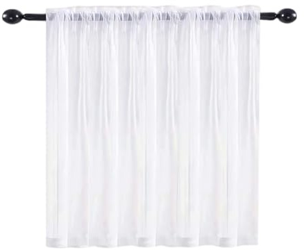 Jecdfs 1 x Linen Look Net Curtain, Modern Kitchen White Bistro Curtain, 76 x 92 cm, Kitchen Curtains, Window Curtain, Short Curtains, Plain Short Curtains for Kitchen, Living Room and Dining Room