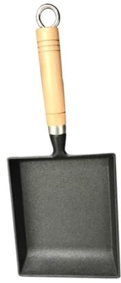 POPETPOP Padella in Ghisa per Steak e Frittate con Manico in Legno Antiscottatura Pentola da Non Stick per Cucina e Bbq Compatibile Induzione Resistente e Facile da Pulire