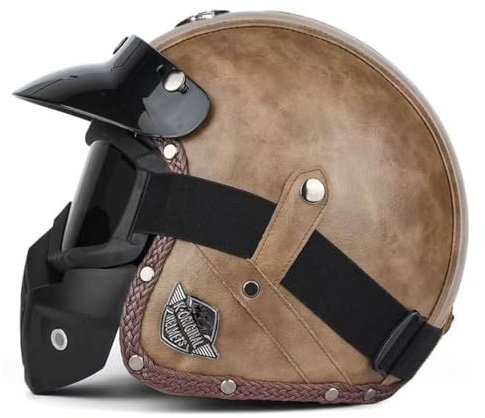 Casco Jet Vintage Pelle Casco Aperto Uomo Donna Omologato ECEDOT Caschi Jet Caschi Cromwell Casco Motociclista Con Mascherina Staccabile 3/4 Casco Moto Scodella 4,XL:61-62CM