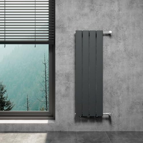 WITEN&NOCK Posta Designheizkörper Austauschheizkörper Flach Paneelheizkörper Anthrazit 300 x 950 mm Einlagig mit Seitenanschluss Austauschheizkörper Nabenabstand 900 mm inkl. Montageset