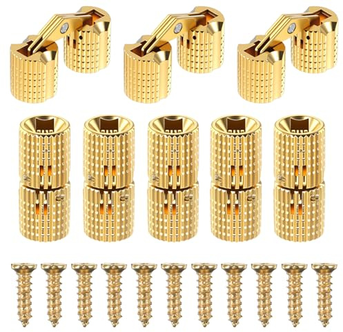 8 Pcs Brass Barrel Hinges for Wooden Boxes, 8mm Hidden Hinges with 8mm Screws for DIY Hand Craft, Gold 180 Degree Opening Invisible Jewelry Box Hinge