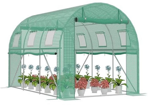 PEILU 6㎡ Frostskydd, trädgårdsväxthus av stål, ram 3 x 2 x 2 m HDPE-folieväxthus med 6 insektsskydd fönster och 2 dörrar, gångbart växthus, trädgård, övervintringstält för växter