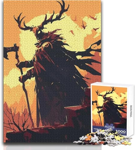 Puzzle de 1000 pièces pour Adultes - Figurine de cerf avec Hache pour se détendre et se divertir - Découpe précise de qualité supérieure - Dimensions:50x75cm
