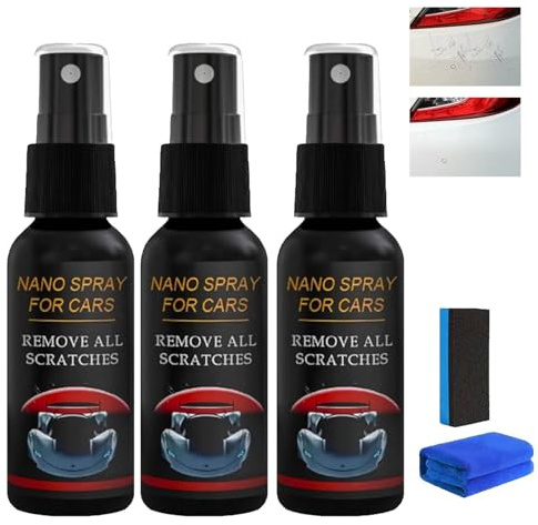 Nurafix Auto Spray Kratzer Entfernen, Kratzerentferner für Autolack, Hochwirksames Nano-Beschichtungsspray, Sofortiger Glanz & Schutz, Universell einsetzbar für Auto, Boot, Motorrad (3er-Pack)