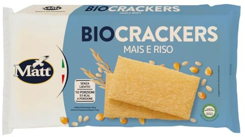 Matt, BioCrackers Mais e Riso, Prodotto Vegetale Senza Glutine, Senza Lievito, a Basso Contenuto di Grassi, Snack Croccante Adatto in Qualsiasi Momento della Giornata, Confezione da 150 g
