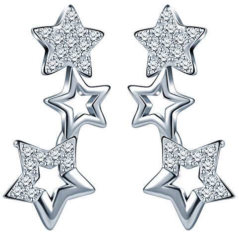 INFINITE U Ohrstecker Stern für Damen Mädchen 925 Silber verziert mit glänzendem Zirkonia Ohrstecker und Ohrsteckern Elegant Geschenk Weihnachten Geburtstag
