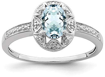 Verlobungsring 0,71 Karat Aquamarin und Diamant Ovalschliff Größe 8