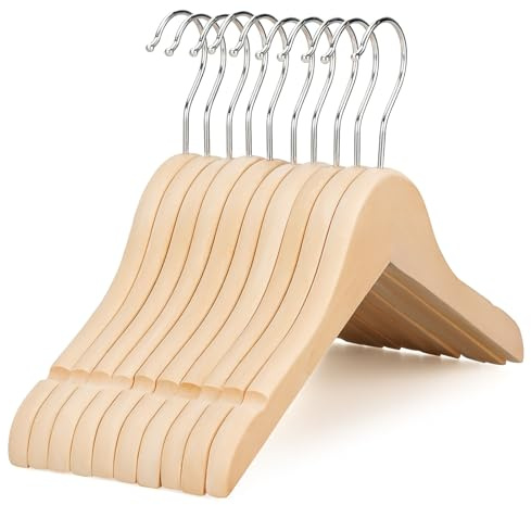 TOPIA HANGER Unfinished/Natural Kids Children Baby Wood Wooden Clothes Dress Shirt Hangers with No Painting - 360°Stronger Flexible Hook- Extra Smoothly Cut Notches, 10 Pack CT09N