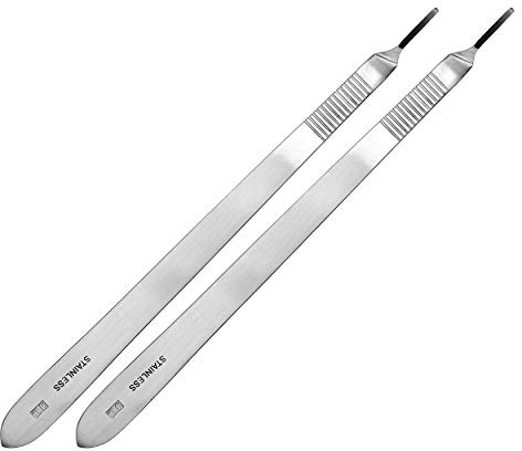 May Lot de 2 supports de scalpel courbés 20 cm de long avec poignée plate - Figurine Nr 3 - Poignée scalpelle - Porte-lame pour lames jetables en acier inoxydable