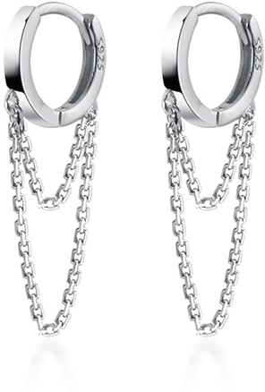 Reffeer Solide 925 Sterling Silber Kette Tropfen Ohrringe Creolen für Frauen Teen Creolen Quaste Kette Huggie Baumeln Ohrringe