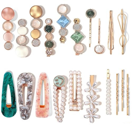 Mehayi, 20 fermagli per capelli in resina acrilica e perle, forcine per capelli in coccodrillo marmo, forcine con cristalli glitterati, accessori per capelli dorati, regalo per donne e ragazze