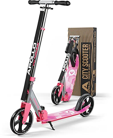 Apollo Phantom Pro City Scooter, Roller Kinder & Erwachsene, 200mm LED | Höhenverstellbarer City Roller mit XXL 200mm Rädern & Federung: Tretroller Kinder ab 6/8/10, faltbar, Cityroller Erwachsene