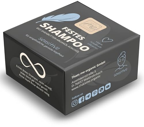 Thats me Organic Festes Shampoo „sensitive“ für empfindliche, gereizte Kopfhaut – Handgemacht & Vegan – Ohne Duft – Ergiebiger Shampoo Bar ohne Schmierfilm