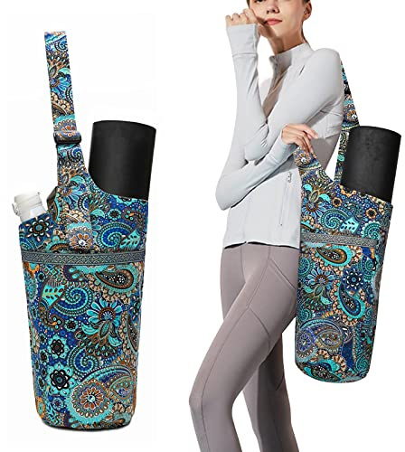 IwIeIaIrI Yoga Mat Bag for Women with Adjustable Shoulder Strap,Yoga Bag Mat Carrier with Large Size Pocket and Zipper Pocket Holder Fits Most Your Stuff,Yoga Accessories Gifts(Blue)