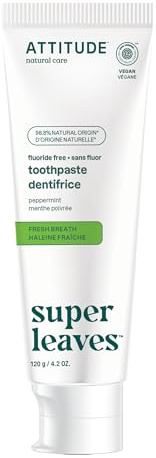 Attitude Fluoride-Free Fresh Breath Toothpaste, Peppermint Flavor, Vegan & Cruelty-Free, Sugar-Free, Plant & Mineral-Based Ingredients, Clean Oral Care, 4.2 Oz