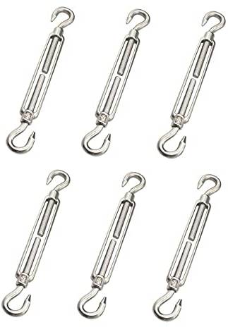 M6 Turnbuckle Tensioner Stainless Steel Turnbuckle Wire Tensioner Adjustable Turnbuckle Hook Tensioner Screw Wire Rope Tensioner Type B for Strung Rope to Sharpening - Double Hooks, Pack of 6
