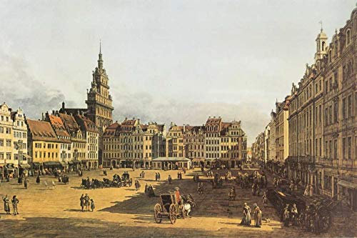 Feeling at home LEINWANDDRUCK im SCHATTENFUGENRAHMEN Dresden, Altmarkt Canaletto - Stadtbild horizontal Kunstbilder im Holzrahmen cm_25_X_38