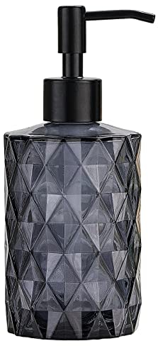 340 ml Glas Seifenspender Schwarz für Küche, Bad - Klarem Glasspender mit 304 Edelstahl Pumpe, für Geschirrspülmittel, ätherisches Öl, Flüssigseifen