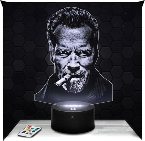 Lampephoto.fr - Lampe Arnold Schwarzenegger 3D Nachtlicht Schauspieler | Made in France, Sockel & Größe wählbar, dimmbar, Batterie-/USB-Betrieb, HD-Lasergravur, Geschenk für Sie & Ihn