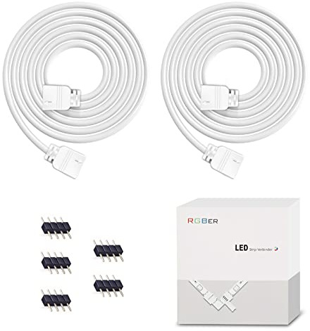 Plozoe LED Strip Verlängerung, 2 Pack Weiß 2M 4Pin LED Verlängerungskabel Drah mit 10mm 4-Poligem Mann zu Mann Verbinder für 4 polig RGB 3528 5050 2835 LED-Streifen Licht DIY Zubehör