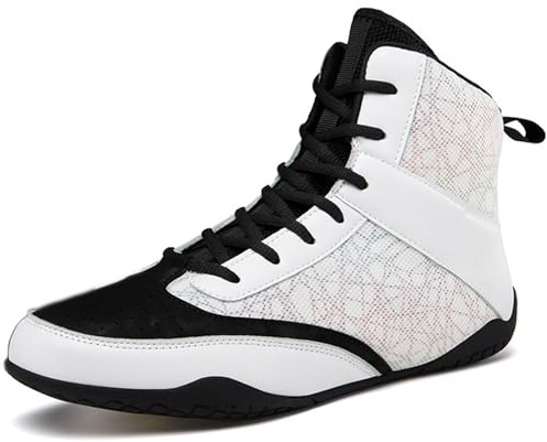 Mens Wrestling Boxing Shoes Lightweight Non-Slip Sole Breathable High Top Sneakers for Boxing Weightlifting Training-white45