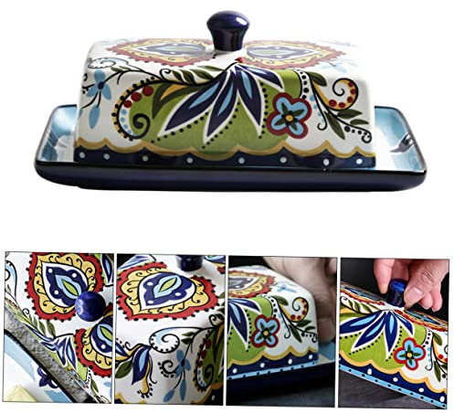 BESTonZON Keramik Butterdose Mit Deckel Stilvolles Blumenmuster Praktischer Food Container Für Haushaltstischgeschirr Bpa-freier Butterbehälter Für Küchen Essbereich