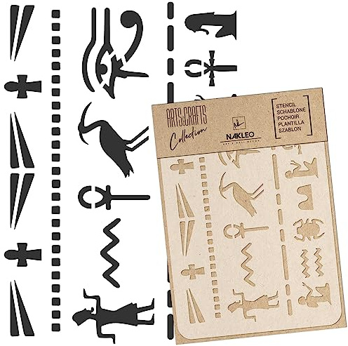 NAKLEO Malschablone für Handwerk A5 15x21cm, Ägyptische Hieroglyphen Geometrisch Muster, Wiederverwendbare Kunststoff DIY & Scrapbooking Zeichenschablone, Decoupage Kunst Vorlage, Stoff Möbel Holz