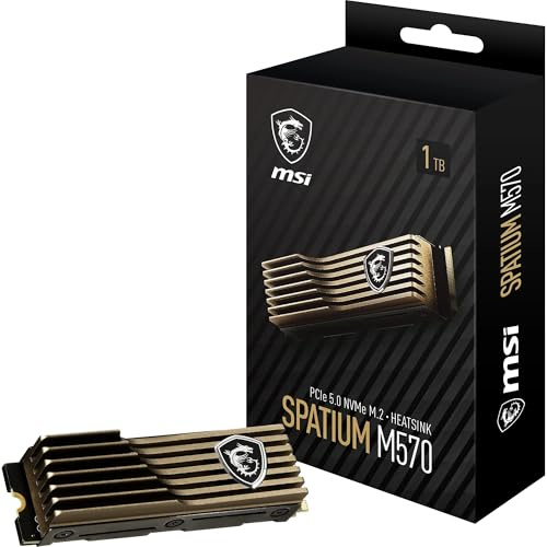 MSI Space M570 SSD 1TB mit Heatsink – interne SSD PCIe 5.0 NVMe M.2, Lesen 9500 MB/s, Schreiben 8500 MB/s, 3D NAND, integrierte Datensicherheit, Center
