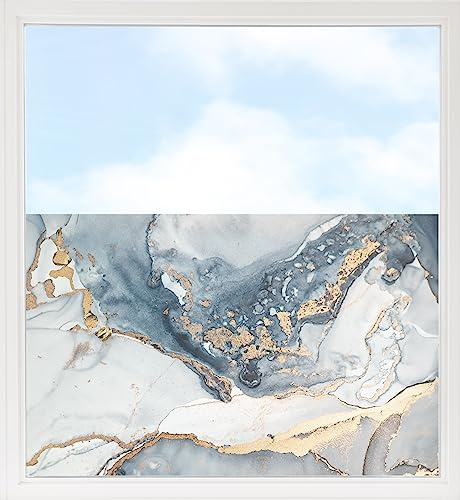 GRAZDesign Fensterfolie Blickdicht Sichtschutz, Sichtschutzfolie Fenster, Glastüren, Duschkabine, Milchglasfolie Bedruckt mit Motiv Marmor blau, grau, Gold 80x57cm