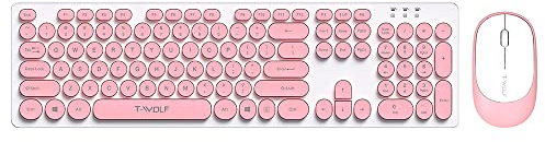 HUIOP Combinación de Teclado y ratón TF770 2.4G Teclado inalámbrico Ratón Combo Retro Punk Tecla Red Cómoda Escritura silenciosa Amplia compatibilidad Rosa