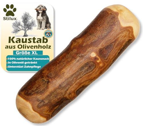 Stilux® Osso in Legno d'ulivo per Cani Grandi Fino a 40 kg, Taglia XL, Giocattolo da Masticare per Cane, masticativo 100% Naturale con Olio d'oliva, Ideale per l'igiene Dentale