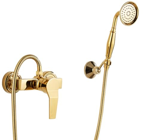 Badewannenarmatur Mit Handbrause - Messing Einhand Wandmontage Wannenarmatur Dusche Set, Retro Vintage Stil, Gold