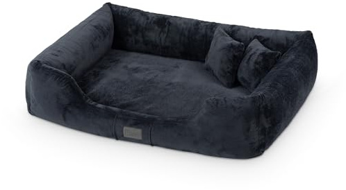 Exklusiv BED ortopedisk hundsäng, godis, stora medelstora små hundar – hundkudde, hundmatta av plysch – halkfri, mysig, hållbar, nötningsbeständig, slitstark (L+ | 90 x 70 cm, marinblå)