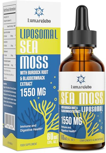 Liposomale Irisch Sea Moss Tropfen 1500mg - Hochdosiertes Seemoos - Blasentang & Klettenwurzel - 5X Maximale Absorption, Praktischer als Gel & Kapseln - 10:1 Original Meermoos Extrakt - Vegan - 60 ml