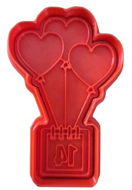 Tagliabiscotti.it - Palloncini a cuore con numero 14 San Valentino - Cookies cutter - Tagliabiscotti - Formina - per biscotti o decorazioni torte in pasta di zucchero - Misura 10cm x 6,3cm x 1,2cm.