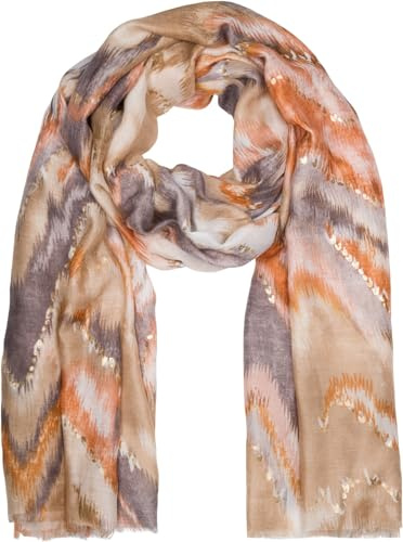 styleBREAKER Sciarpa donna a cascata con motivo sfumato e dettagli metallici, leggera e ampia con frange corte 01016227, colore:Marrone-Beige
